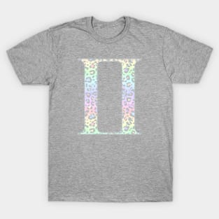 Gemini Zodiac Horoscope Symbol in Pastel Rainbow Leopard Print T-Shirt